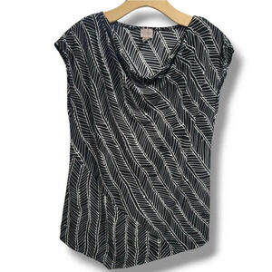 Easywear by Chico's Women's black white cap sleeves draped neckline Blouse large